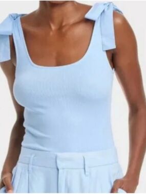 a new day Light Blue Ribbed Tie-Shoulder Tank Top